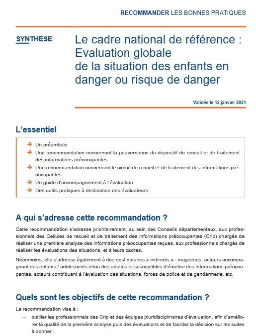 Nouveau guide HAS. Un cadre national de référence pour l’évaluation globale de la situation des enfants en danger ou risque de danger